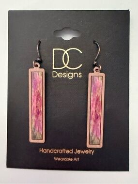 DC Designs NWT - Pink Art in Copper Frame Linear Long Column Earrings